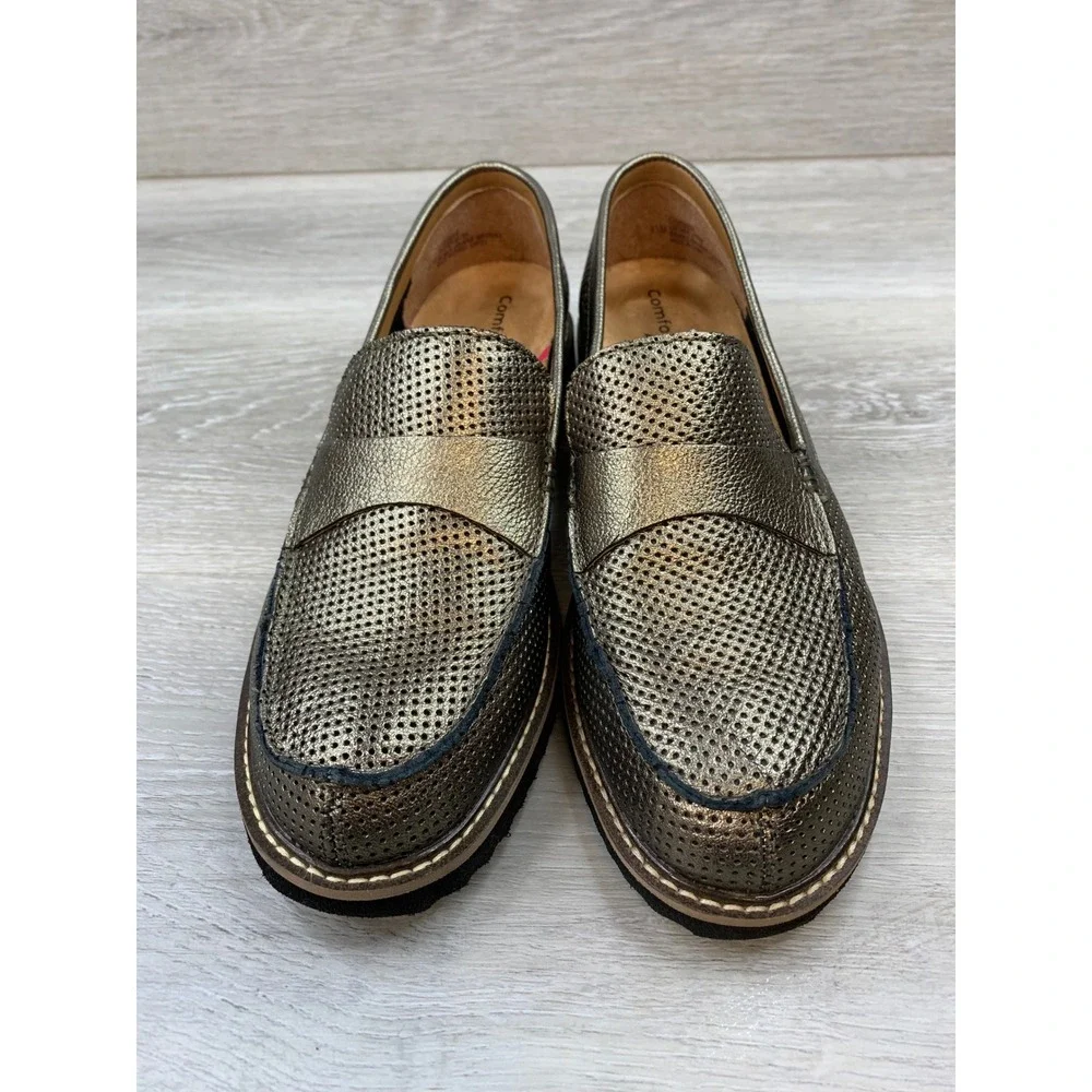 Comfortiva Align Women's Bronze Metallic Perforated Leather Loafers 8.5 Shoes